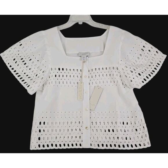 Calypso~Woman Size M~White 100 % Cotton Button-Up Shirt Blouse Shirt Sleeve NWT. - Picture 13 of 15